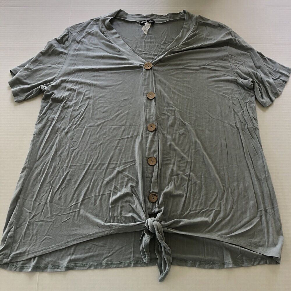 Heimish Green Button Front Tie Bottom Top Sz 2XL A2423